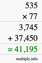 How to calculate 535 times 77 using long multiplication