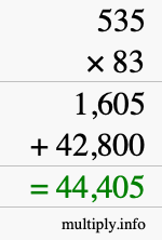How to calculate 535 times 83 using long multiplication