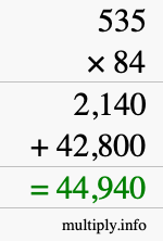 How to calculate 535 times 84 using long multiplication
