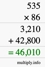 How to calculate 535 times 86 using long multiplication