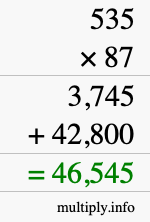 How to calculate 535 times 87 using long multiplication