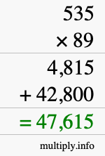 How to calculate 535 times 89 using long multiplication