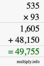 How to calculate 535 times 93 using long multiplication