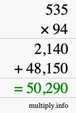 How to calculate 535 times 94 using long multiplication