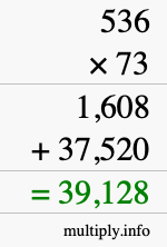 How to calculate 536 times 73 using long multiplication