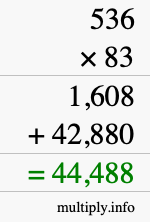 How to calculate 536 times 83 using long multiplication