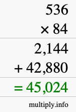 How to calculate 536 times 84 using long multiplication
