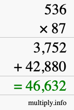 How to calculate 536 times 87 using long multiplication
