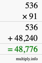 How to calculate 536 times 91 using long multiplication