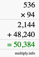 How to calculate 536 times 94 using long multiplication