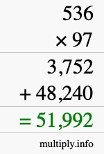How to calculate 536 times 97 using long multiplication