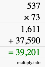 How to calculate 537 times 73 using long multiplication