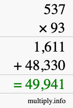 How to calculate 537 times 93 using long multiplication