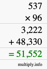How to calculate 537 times 96 using long multiplication