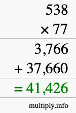 How to calculate 538 times 77 using long multiplication