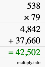 How to calculate 538 times 79 using long multiplication