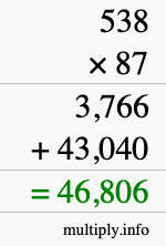 How to calculate 538 times 87 using long multiplication