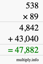 How to calculate 538 times 89 using long multiplication