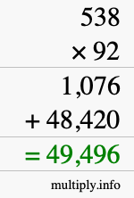 How to calculate 538 times 92 using long multiplication