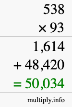 How to calculate 538 times 93 using long multiplication