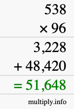 How to calculate 538 times 96 using long multiplication