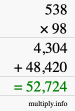 How to calculate 538 times 98 using long multiplication