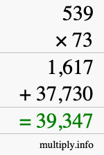 How to calculate 539 times 73 using long multiplication
