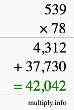 How to calculate 539 times 78 using long multiplication