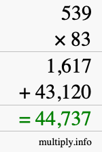 How to calculate 539 times 83 using long multiplication