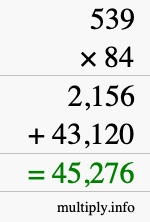 How to calculate 539 times 84 using long multiplication