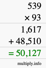 How to calculate 539 times 93 using long multiplication
