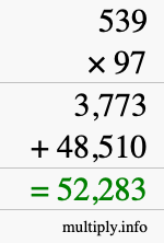 How to calculate 539 times 97 using long multiplication