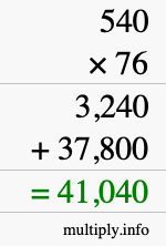 How to calculate 540 times 76 using long multiplication