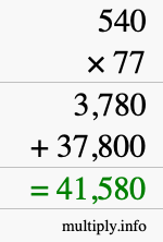 How to calculate 540 times 77 using long multiplication