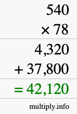 How to calculate 540 times 78 using long multiplication