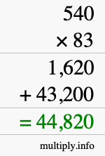 How to calculate 540 times 83 using long multiplication