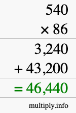 How to calculate 540 times 86 using long multiplication