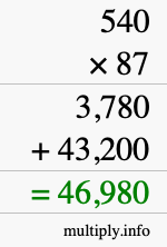 How to calculate 540 times 87 using long multiplication