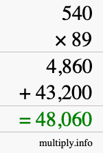How to calculate 540 times 89 using long multiplication
