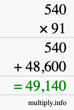 How to calculate 540 times 91 using long multiplication