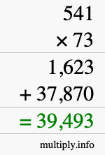 How to calculate 541 times 73 using long multiplication