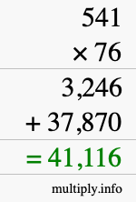 How to calculate 541 times 76 using long multiplication