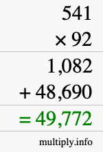 How to calculate 541 times 92 using long multiplication