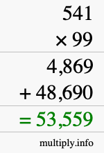 How to calculate 541 times 99 using long multiplication