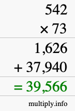 How to calculate 542 times 73 using long multiplication