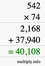 How to calculate 542 times 74 using long multiplication