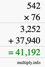 How to calculate 542 times 76 using long multiplication