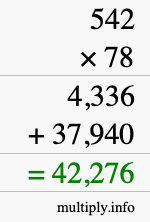 How to calculate 542 times 78 using long multiplication