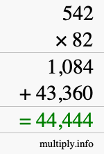 How to calculate 542 times 82 using long multiplication