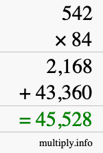 How to calculate 542 times 84 using long multiplication